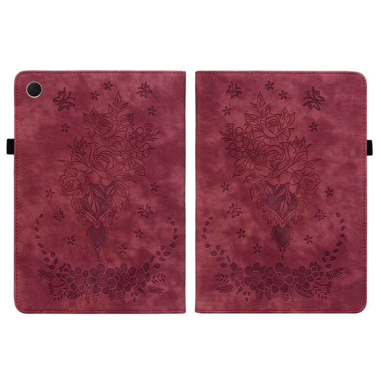 For Samsung Galaxy Tab А9+ Butterfly Rose Embossed Leather Tablet Case(Red) by bashfashion