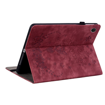 For Samsung Galaxy Tab А9+ Butterfly Rose Embossed Leather Tablet Case(Red) by bashfashion