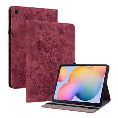 For Samsung Galaxy Tab S5e/T720/T725 Butterfly Rose Embossed Leather Tablet Case(Red) by bashfashion