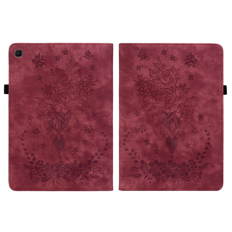 For Samsung Galaxy Tab S5e/T720/T725 Butterfly Rose Embossed Leather Tablet Case(Red) by bashfashion