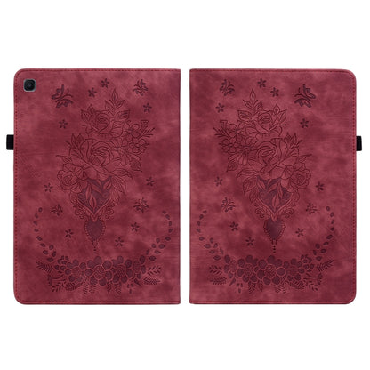 For Samsung Galaxy Tab S5e/T720/T725 Butterfly Rose Embossed Leather Tablet Case(Red) by bashfashion