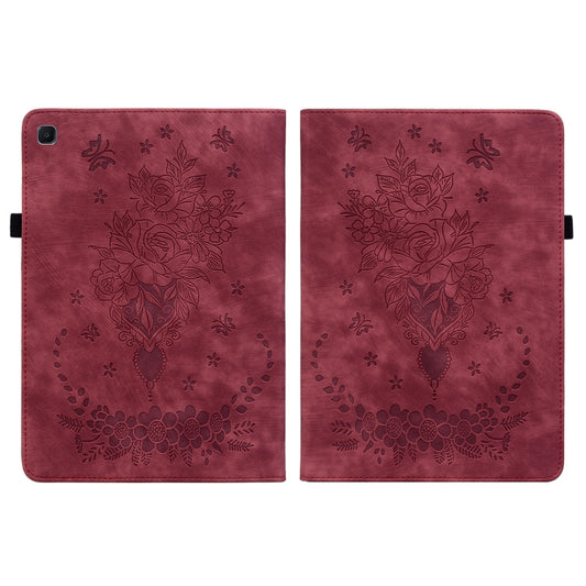 For Samsung Galaxy Tab S5e/T720/T725 Butterfly Rose Embossed Leather Tablet Case(Red) by bashfashion