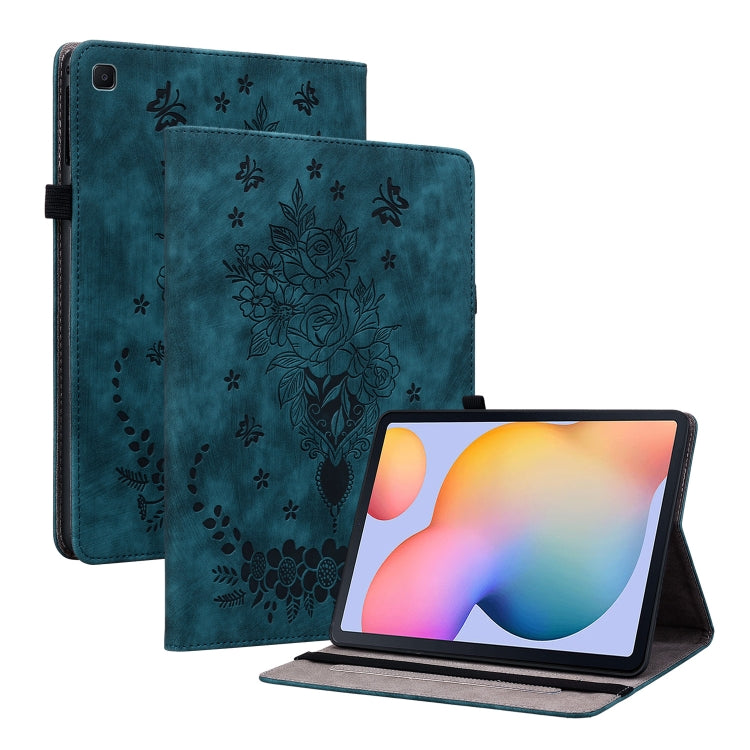For Samsung Galaxy Tab S5e/T720/T725 Butterfly Rose Embossed Leather Tablet Case(Dark Blue) by bashfashion