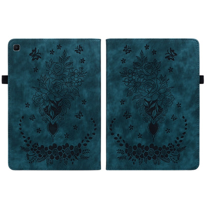 For Samsung Galaxy Tab S5e/T720/T725 Butterfly Rose Embossed Leather Tablet Case(Dark Blue) by bashfashion