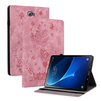 For Samsung Galaxy Tab A 10.1 2016/T580/T585 Butterfly Rose Embossed Leather Tablet Case(Pink) by bashfashion