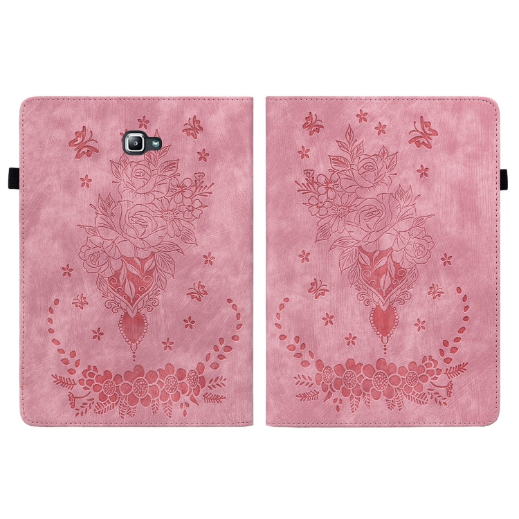 For Samsung Galaxy Tab A 10.1 2016/T580/T585 Butterfly Rose Embossed Leather Tablet Case(Pink) by bashfashion