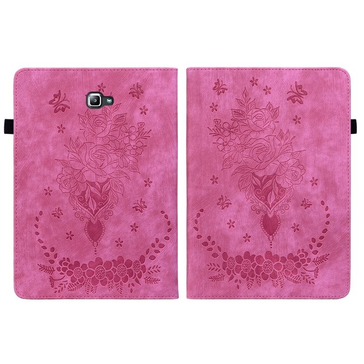 For Samsung Galaxy Tab A 10.1 2016/T580/T585 Butterfly Rose Embossed Leather Tablet Case(Rose Red) by bashfashion