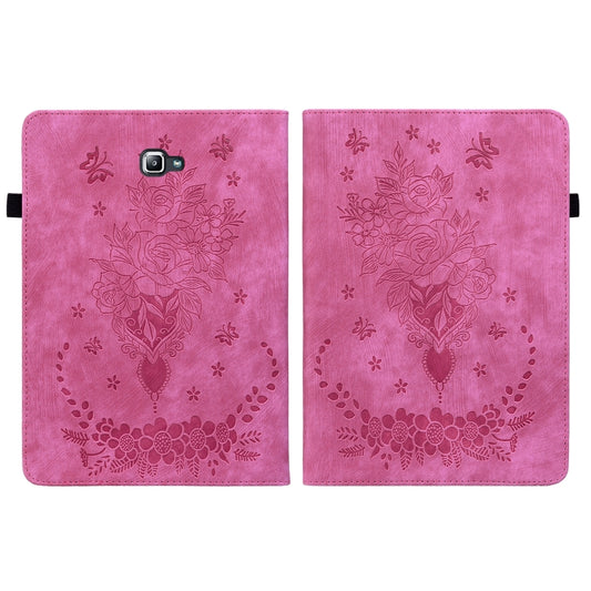 For Samsung Galaxy Tab A 10.1 2016/T580/T585 Butterfly Rose Embossed Leather Tablet Case(Rose Red) by bashfashion