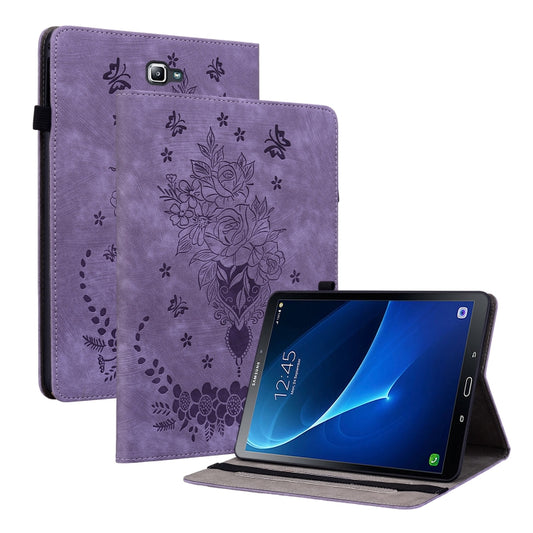 For Samsung Galaxy Tab A 10.1 2016/T580/T585 Butterfly Rose Embossed Leather Tablet Case(Purple) by bashfashion