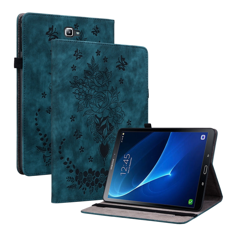 For Samsung Galaxy Tab A 10.1 2016/T580/T585 Butterfly Rose Embossed Leather Tablet Case(Dark Blue) by bashfashion