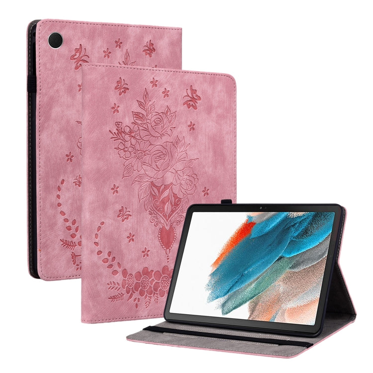 For Samsung Galaxy Tab А9 Butterfly Rose Embossed Leather Tablet Case(Pink) by bashfashion
