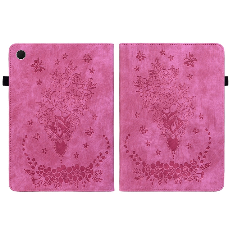 For Samsung Galaxy Tab А9 Butterfly Rose Embossed Leather Tablet Case(Rose Red) by bashfashion