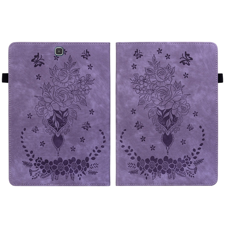 For Samsung Galaxy Tab A 9.7 T550 T555 Butterfly Rose Embossed Leather Tablet Case(Purple) by bashfashion