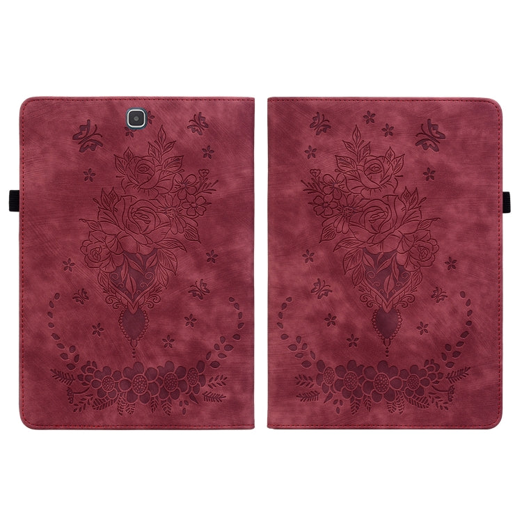 For Samsung Galaxy Tab A 9.7 T550 T555 Butterfly Rose Embossed Leather Tablet Case(Red) by bashfashion