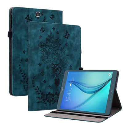 For Samsung Galaxy Tab A 9.7 T550 T555 Butterfly Rose Embossed Leather Tablet Case(Dark Blue) by bashfashion
