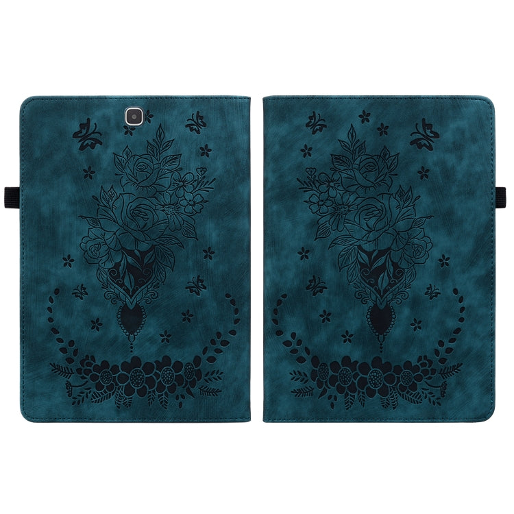 For Samsung Galaxy Tab A 9.7 T550 T555 Butterfly Rose Embossed Leather Tablet Case(Dark Blue) by bashfashion