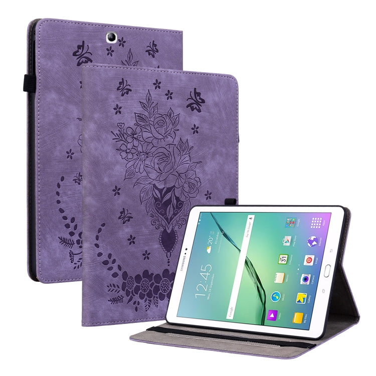For Samsung Galaxy Tab S2 9.7 T810 T815 Butterfly Rose Embossed Leather Tablet Case(Purple) by bashfashion