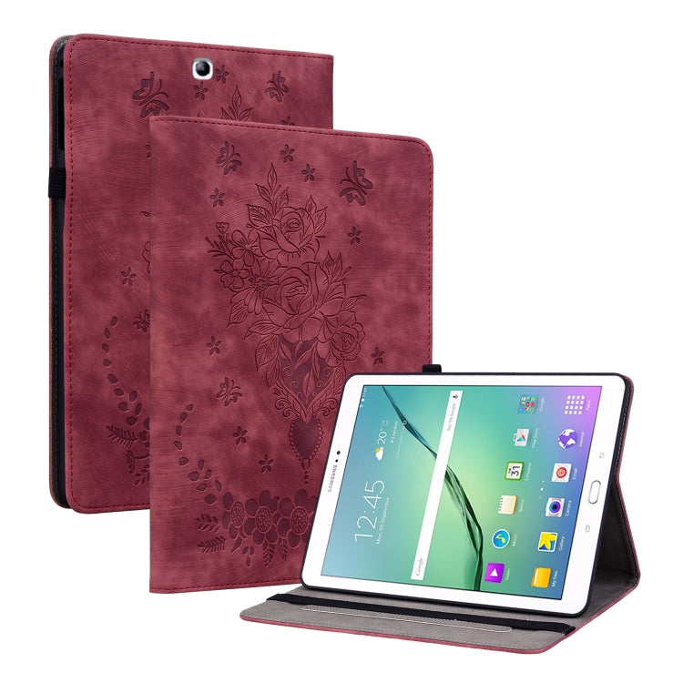 For Samsung Galaxy Tab S2 9.7 T810 T815 Butterfly Rose Embossed Leather Tablet Case(Red) by bashfashion