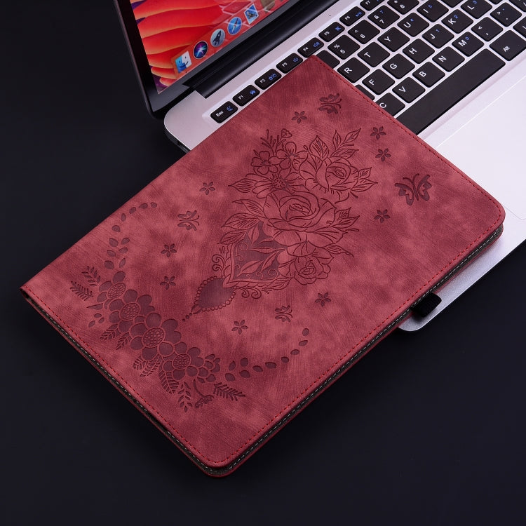 For Samsung Galaxy Tab S2 9.7 T810 T815 Butterfly Rose Embossed Leather Tablet Case(Red) by bashfashion