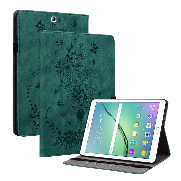 For Samsung Galaxy Tab S2 9.7 T810 T815 Butterfly Rose Embossed Leather Tablet Case(Green) by bashfashion
