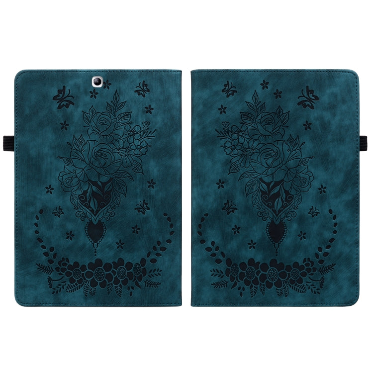 For Samsung Galaxy Tab S2 9.7 T810 T815 Butterfly Rose Embossed Leather Tablet Case(Dark Blue) by bashfashion