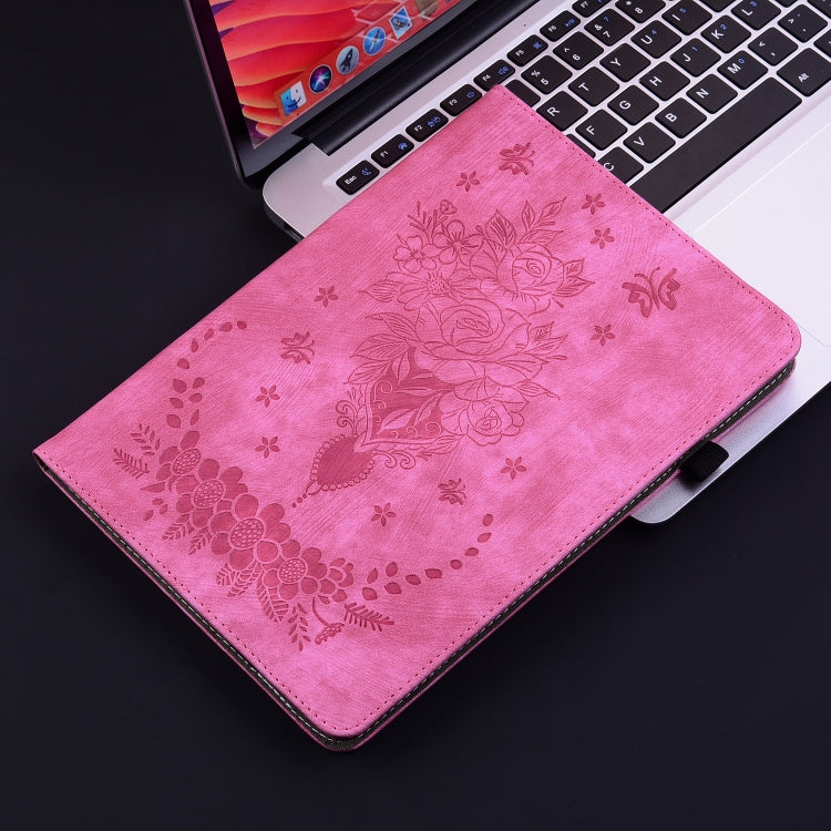 For Samsung Galaxy Tab S4 10.5 SM-T830 Butterfly Rose Embossed Leather Tablet Case(Rose Red) by bashfashion