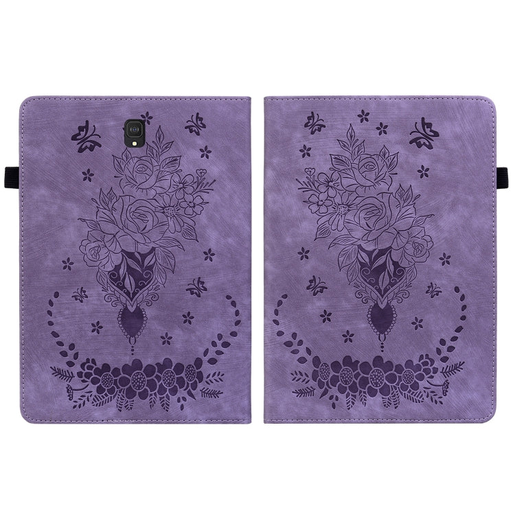 For Samsung Galaxy Tab S4 10.5 SM-T830 Butterfly Rose Embossed Leather Tablet Case(Purple) by bashfashion