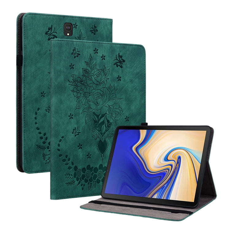 For Samsung Galaxy Tab S4 10.5 SM-T830 Butterfly Rose Embossed Leather Tablet Case(Green) by bashfashion