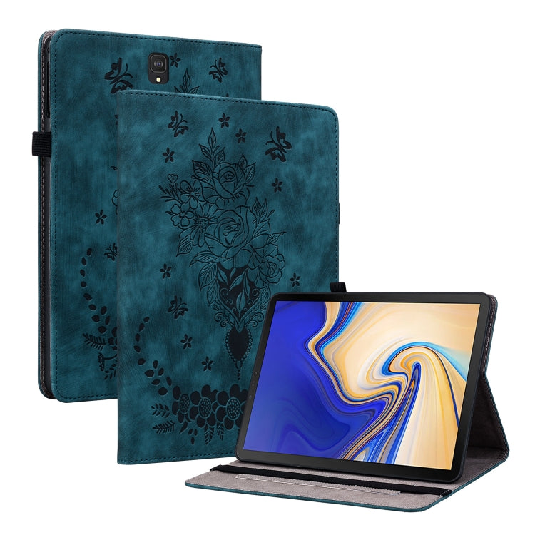For Samsung Galaxy Tab S4 10.5 SM-T830 Butterfly Rose Embossed Leather Tablet Case(Dark Blue) by bashfashion