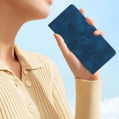 For iPhone 16e Flower Butterfly Embossing Pattern Leather Phone Case(Blue) by bashfashion