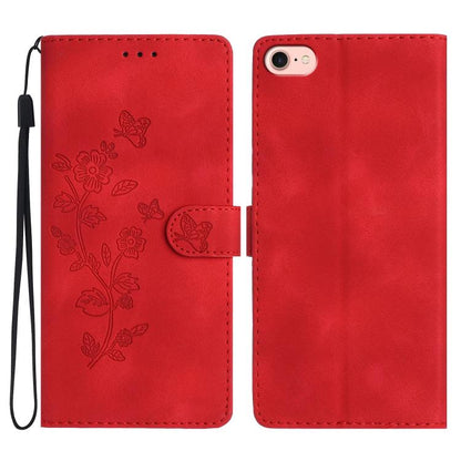For iPhone 16e Flower Butterfly Embossing Pattern Leather Phone Case(Red) by bashfashion