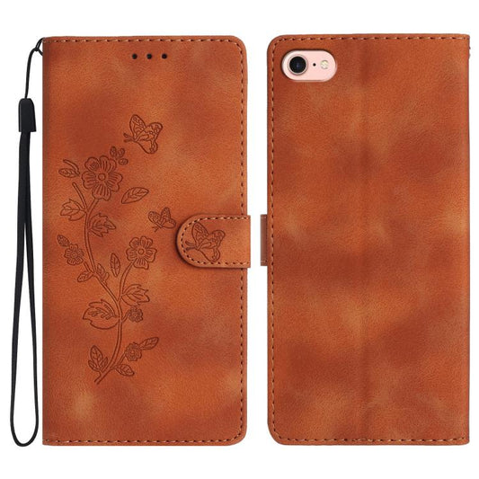 For iPhone 16e Flower Butterfly Embossing Pattern Leather Phone Case(Brown) by bashfashion
