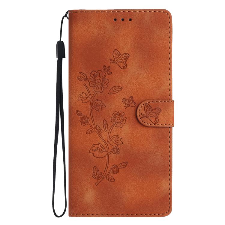 For iPhone 16e Flower Butterfly Embossing Pattern Leather Phone Case(Brown) by bashfashion