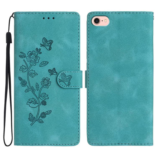 For iPhone 16e Flower Butterfly Embossing Pattern Leather Phone Case(Sky Blue) by bashfashion