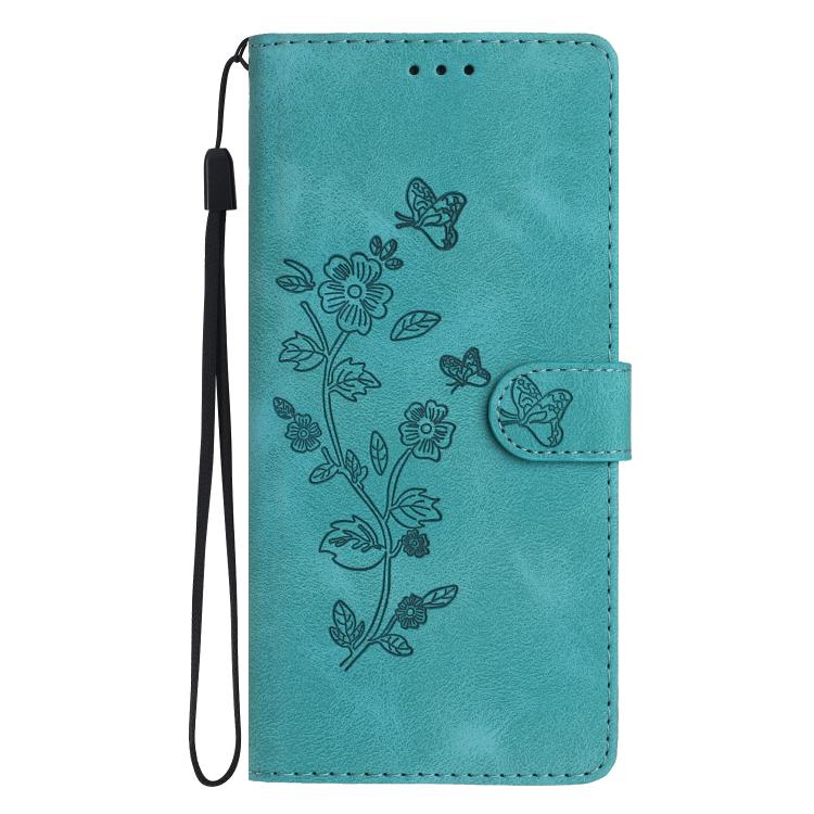 For iPhone 16e Flower Butterfly Embossing Pattern Leather Phone Case(Sky Blue) by bashfashion