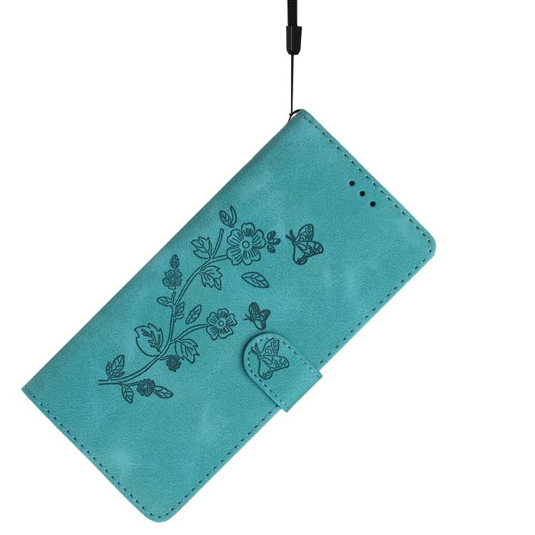 For iPhone 16e Flower Butterfly Embossing Pattern Leather Phone Case(Sky Blue) by bashfashion
