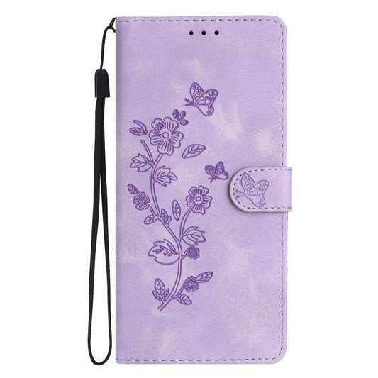 For iPhone 16e Flower Butterfly Embossing Pattern Leather Phone Case(Purple) by bashfashion