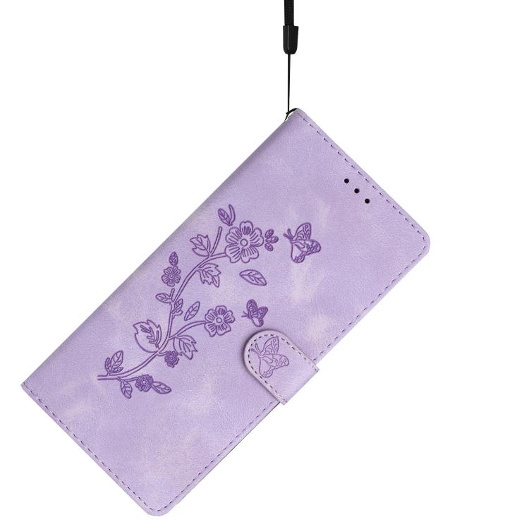 For iPhone 16e Flower Butterfly Embossing Pattern Leather Phone Case(Purple) by bashfashion