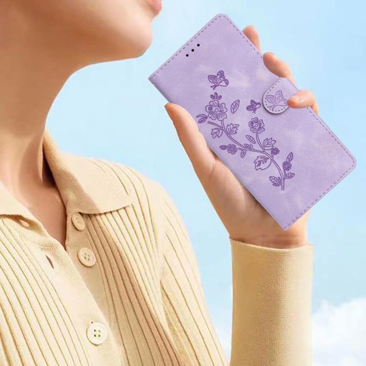 For iPhone 16e Flower Butterfly Embossing Pattern Leather Phone Case(Purple) by bashfashion