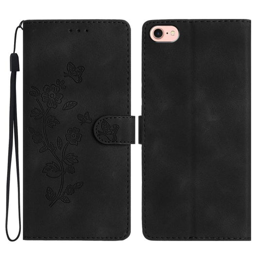 For iPhone 16e Flower Butterfly Embossing Pattern Leather Phone Case(Black) by bashfashion