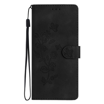 For iPhone 16e Flower Butterfly Embossing Pattern Leather Phone Case(Black) by bashfashion