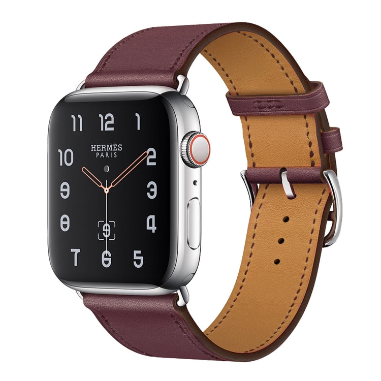 For Apple Watch Series 7 41mm / 6 & SE & 5 & 4 40mm / 3 & 2 & 1 38mm Leather Watch Band(Purplish Red) by bashfashion
