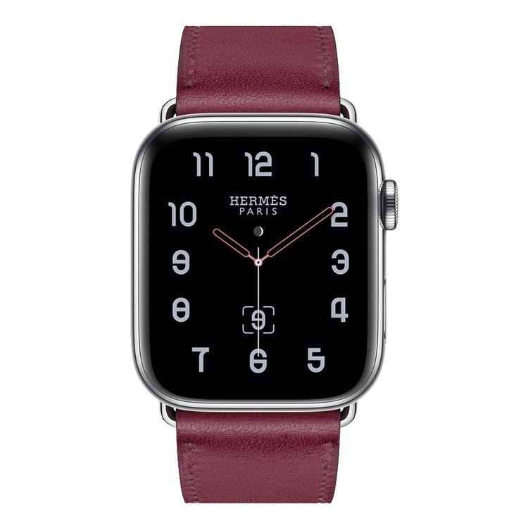 For Apple Watch Series 7 41mm / 6 & SE & 5 & 4 40mm / 3 & 2 & 1 38mm Leather Watch Band(Purplish Red) by bashfashion