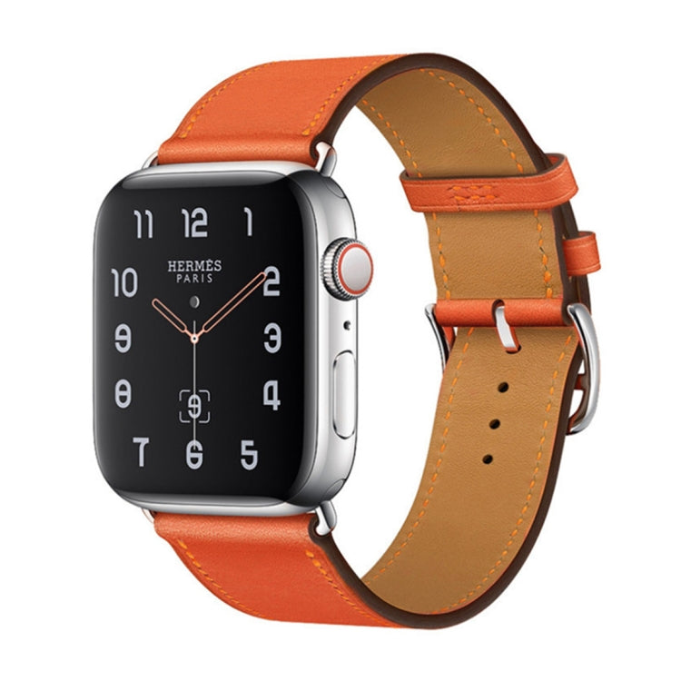 For Apple Watch Series 7 45mm / 6 & SE & 5 & 4 44mm / 3 & 2 & 1 42mm Leather Watch Band(Orange) by bashfashion