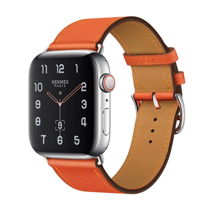 For Apple Watch Series 7 45mm / 6 & SE & 5 & 4 44mm / 3 & 2 & 1 42mm Leather Watch Band(Orange) by bashfashion