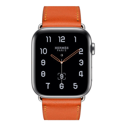 For Apple Watch Series 7 45mm / 6 & SE & 5 & 4 44mm / 3 & 2 & 1 42mm Leather Watch Band(Orange) by bashfashion