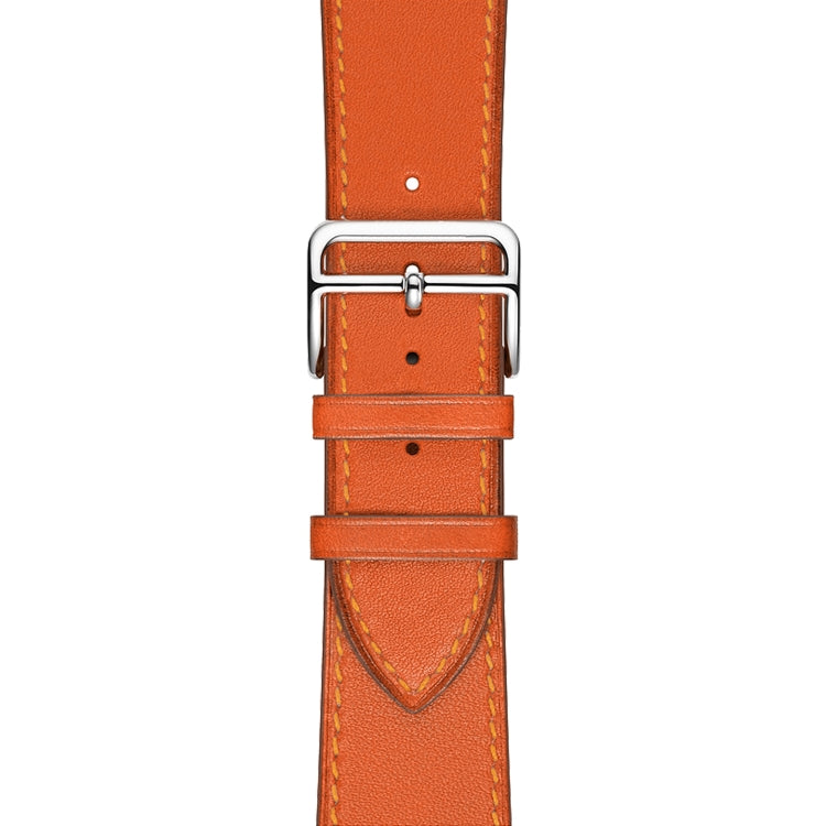 For Apple Watch Series 7 45mm / 6 & SE & 5 & 4 44mm / 3 & 2 & 1 42mm Leather Watch Band(Orange) by bashfashion
