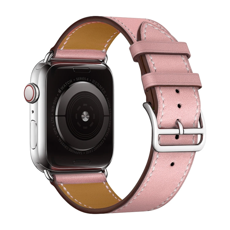 For Apple Watch Series 7 45mm / 6 & SE & 5 & 4 44mm / 3 & 2 & 1 42mm Leather Watch Band(Pink) by bashfashion