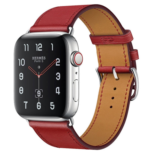 For Apple Watch Series 7 45mm / 6 & SE & 5 & 4 44mm / 3 & 2 & 1 42mm Leather Watch Band(Red) by bashfashion