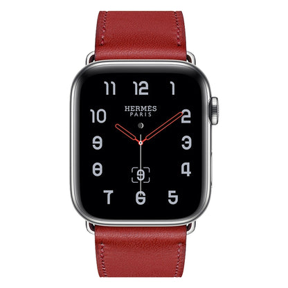 For Apple Watch Series 7 45mm / 6 & SE & 5 & 4 44mm / 3 & 2 & 1 42mm Leather Watch Band(Red) by bashfashion